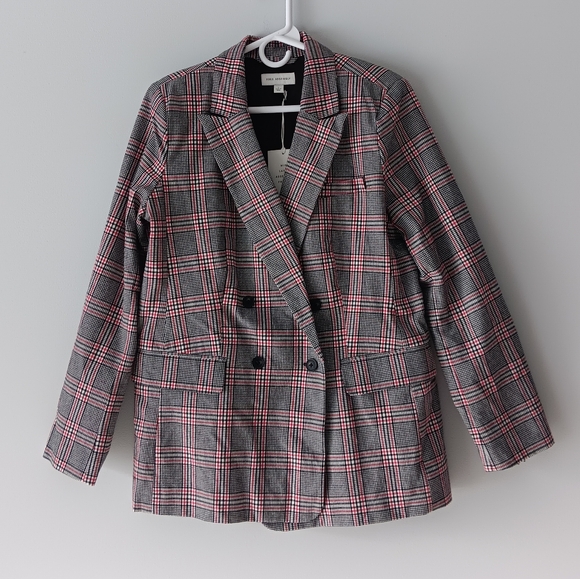 NEW Free Assembly Double Breasted Blazer Red White Black Plaid Retro Large Gift - Picture 15 of 15